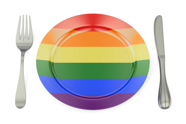 Rainbow striped plate with flatware